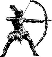 Dynamic Native Archer Drawing with Bow and Arrow Emphasizing Strength and Precision vector