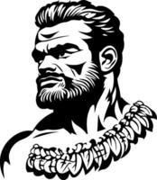 Bold Warrior Portrait with Tribal Necklace Ideal for Tattoo Design and Graphic Projects vector