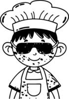 Cool Child Chef Character Wearing Sunglasses and Chef Hat with Apron for Fun Illustrations vector