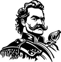 Vintage Heroic Figure with Mustache in Military Uniform for Bold Graphic Designs vector