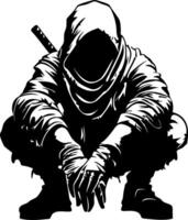 Stealthy Ninja Silhouette in Action Pose Perfect for Tattoo and Graphic Design vector