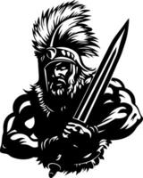 Fierce Warrior with Sword and Spiked Helmet Strong Masculine Design for Tattoos and Apparel vector