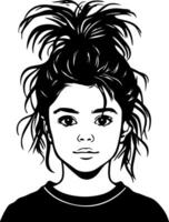 Stylized Portrait of a Young Girl with Playful Hair in High Bun for Creative Design Projects vector