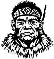 Bold Indigenous Warrior Portrait with Traditional Attire for Tattoo and Art Applications vector