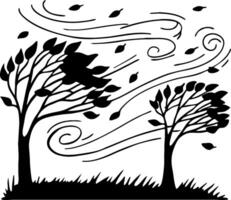 Windswept Trees with Falling Leaves in Black Silhouette Design Ideal for Nature Themed Projects vector
