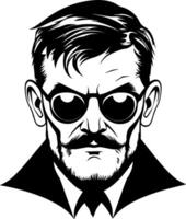 Vintage Style Portrait of a Man with Sunglasses and Mustache Suitable for Tattoos and Graphic Design vector