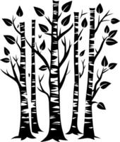 Stylized Birch Trees with Leaves for Nature Themed Designs and Coloring Projects vector