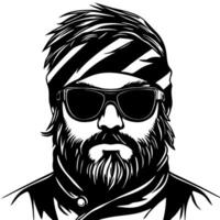 Stylish Bearded Man in Sunglasses and Headband Graphic for Tattoo Design and Merchandise vector