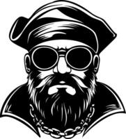 Bold Pirate Captain with Sunglasses and Beard Graphic Design for Custom Tattoos and Apparel vector