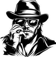 Mysterious Man in Hat and Sunglasses with cigar Stylish Illustration for Design Projects vector