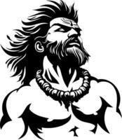 Powerful Warrior With Long Hair and Bearded Expression Ideal for Tattoos and Illustrations vector