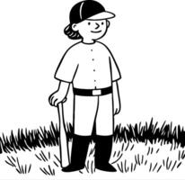 Smiling Young Baseball Player Holding Bat Standing on Grass Field vector