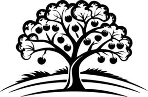 Stylized Apple Tree Design with Fruit Ideal for Tattoo Artwork or Coloring Pages vector