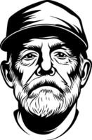 Detailed Illustration of a Rugged Older Man with a Beard and Cap for Tattoo and Graphic Design vector
