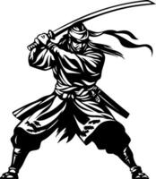 Dynamic Samurai Warrior with Katana Ready for Battle Bold Japanese Art Design vector