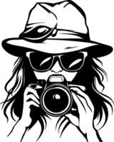 Stylish Woman with Camera and Hat Vintage Design for Creative Projects vector