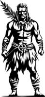 Warrior Character Illustration with Feathered Headpiece and Tribal Attire for Design Applications vector