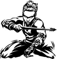 Dynamic Warrior with Bow and Arrow in Action Pose Perfect for Tattoo and Merchandise Design vector