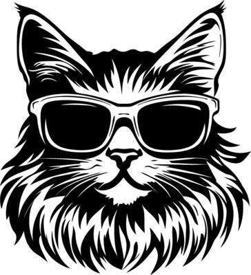Stylish Cat Illustration with Cool Sunglasses for T-Shirt Design or Tattoo Art