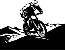 Dynamic Mountain Biker Silhouette Riding Through Terrain Perfect for Tattoo Design and Art vector