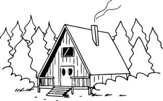 Charming Wooden Cabin Surrounded by Tall Pine Trees Ideal for Nature Illustrations and Designs vector