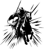 Dynamic Horse Rider Medieval Knight Charging with Sword for Fantasy Artwork and Tattoo Design vector