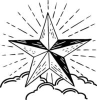 Intricate Star Illustration with Radiating Lines and Clouds for Bold Tattoo and Coloring Designs vector