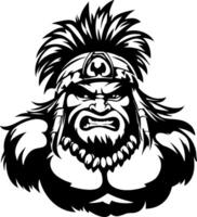 Fierce Warrior Mascot Character with Bold Expression and Tribal Elements for Tattoo Design vector