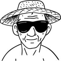 Cool Old Man with Straw Hat and Sunglasses Cartoon Style Art for Fun Designs vector