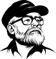 Realistic Portrait of an Elderly Man with Glasses and a Cap Ideal for Tattoo and Graphic Design vector