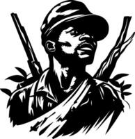 Bold Warrior Silhouette with Guns and Leaves for Tattoo Designs and Graphic Artwork vector