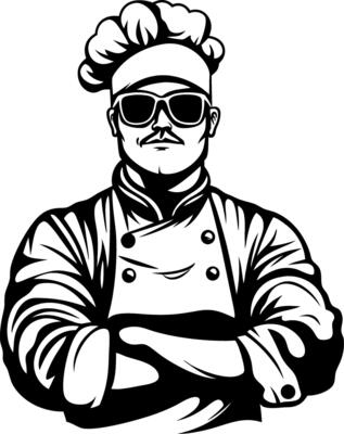 Confident Male Chef in Sunglasses and Chef Coat with Arms Crossed Illustration