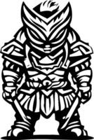 Fierce Warrior Cat Character in Armor with Swords for Fantasy Art and Tattoo Design vector