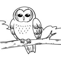 Charming Owl Illustration Perched on Branch Perfect for Coloring Books and Tattoo Designs vector