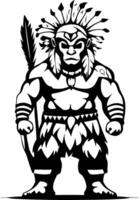 Powerful Warrior Figure with Tribal Elements and Feather Ornamentation for Design Projects vector