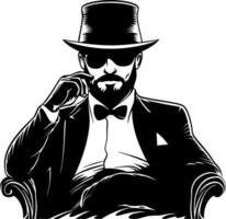 Elegant Vintage Gentleman in Suit and Top Hat Sitting in Armchair Illustration vector