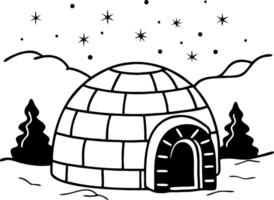 Igloo Surrounded by Pine Trees and Stars in a Night Sky for Winter Theme Designs vector