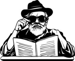 Cool Old Man Reading Book with Sunglasses Art for Unique Tattoo Designs and Crafts vector