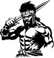 Mighty Gladiator Preparing for Battle with Sword and Powerful Stance for Tattoo Design vector
