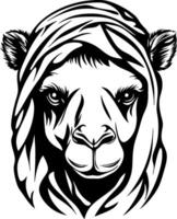 Detailed Camel Face Illustration with Stylish Headscarf for Tattoo and Graphic Design vector