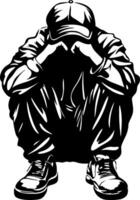 Emotional Figure in Crouching Pose Depicting Sadness and Reflection for Tattoo or Coloring Book vector