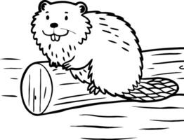 Cute Cartoon Beaver Sitting on a Log Ideal for Childrens Illustrations and Coloring Pages vector