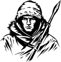 Courageous Hunter in Winter Gear Holding Spear for Adventure and Exploration Themes vector
