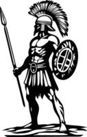 Brave Spartan Warrior with Shield and Spear in Dynamic Pose for Fitness and Historical Themes vector