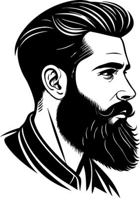 Stylish Vintage Man with Beard Profile Illustration for Tattoo Design and Graphic Projects