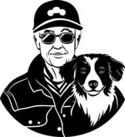 Portrait of a Friendly Dog Owner with His Australian Shepherd Companion for Pet Lovers vector