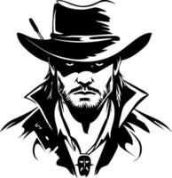 Mysterious Cowboy Character Portrait in Bold Black and White Style for Graphic Design Projects vector