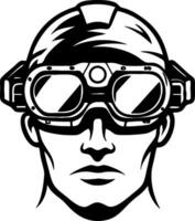 Headshot of Soldier Wearing Night Vision Goggles in Bold Monochrome Style for Various Designs vector