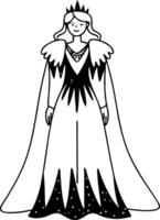 Elegant Queen in Majestic Gown with Crown and Flowing Cape Suitable for Coloring and Design vector