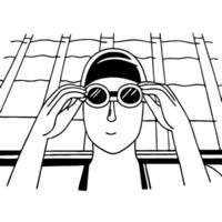 Swimmer Preparing to Dive with Goggles on at the Poolside Illustration vector